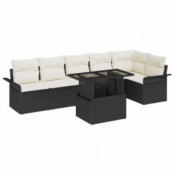 Zestaw Sof na Ogród z poduszką 7 pcs Czarny Polirattan