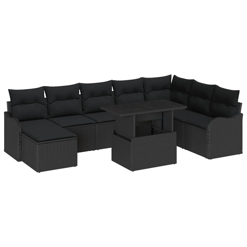 Zestaw Sof na Ogród z poduszką 9 pcs Czarny Polirattan