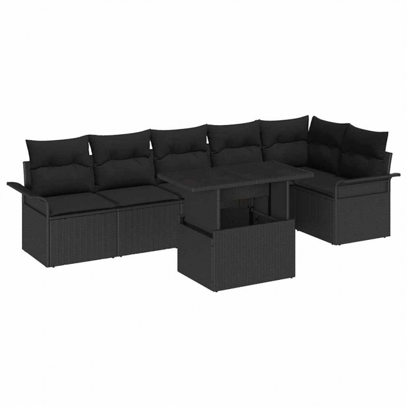 Zestaw Sof na Ogród z poduszką 7 pcs Czarny Polirattan