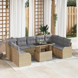 Zestaw Sof na Ogród z poduszką 10 pcs Beżowy Rattan poli