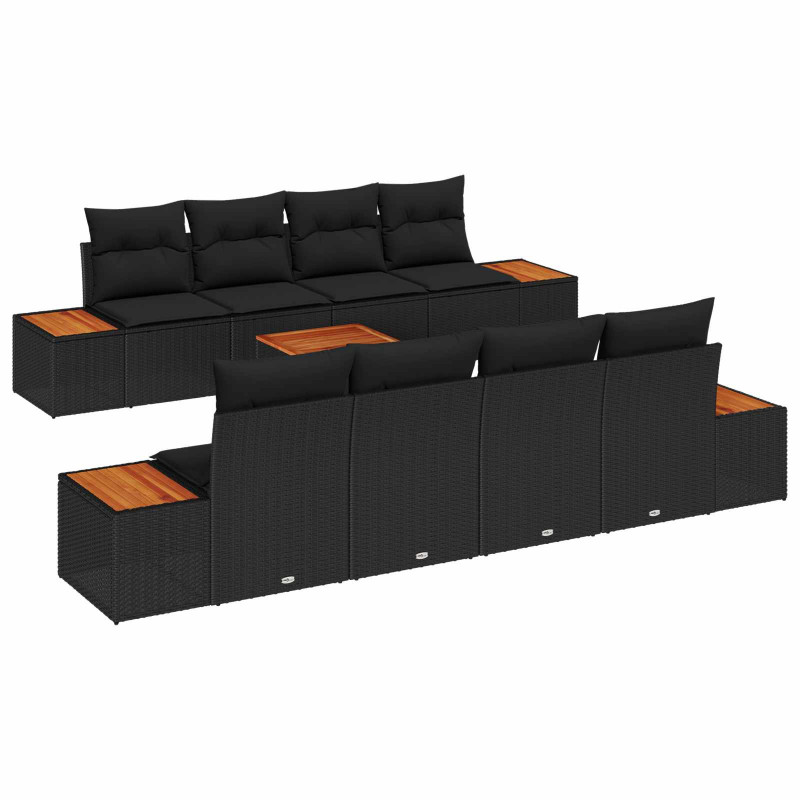 Zestaw Sof na Ogród z poduszką 9 pcs Czarny Polirattan