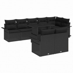 Zestaw Sof na Ogród z poduszką 9 pcs Czarny Polirattan