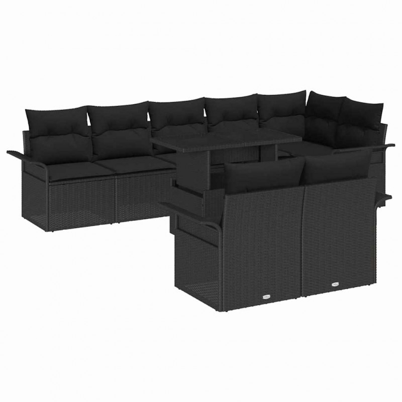 Zestaw Sof na Ogród z poduszką 9 pcs Czarny Polirattan