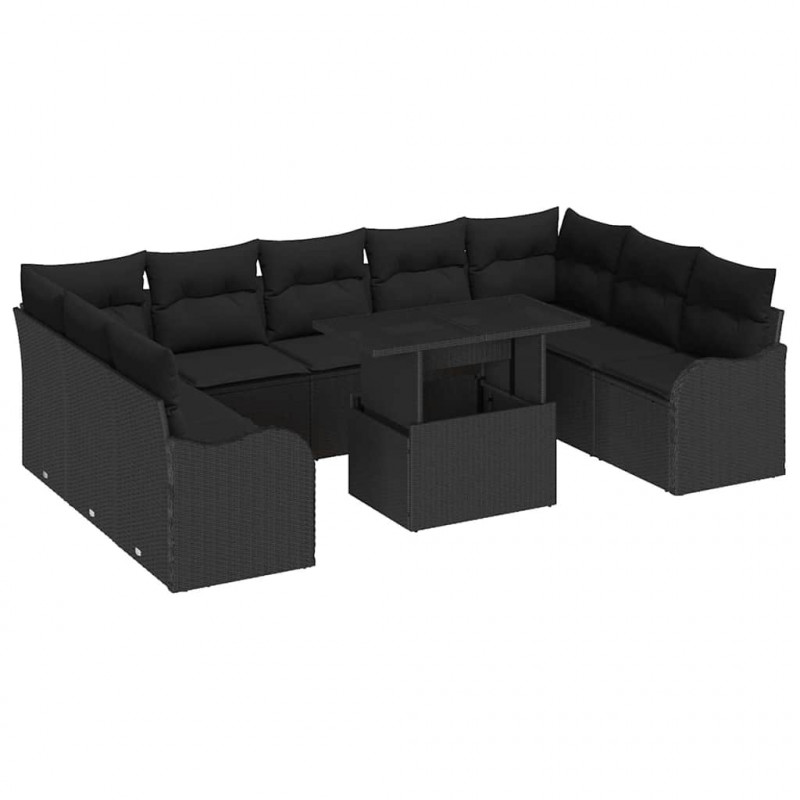 Zestaw Sof na Ogród z poduszką 10 pcs Czarny Rattan poli