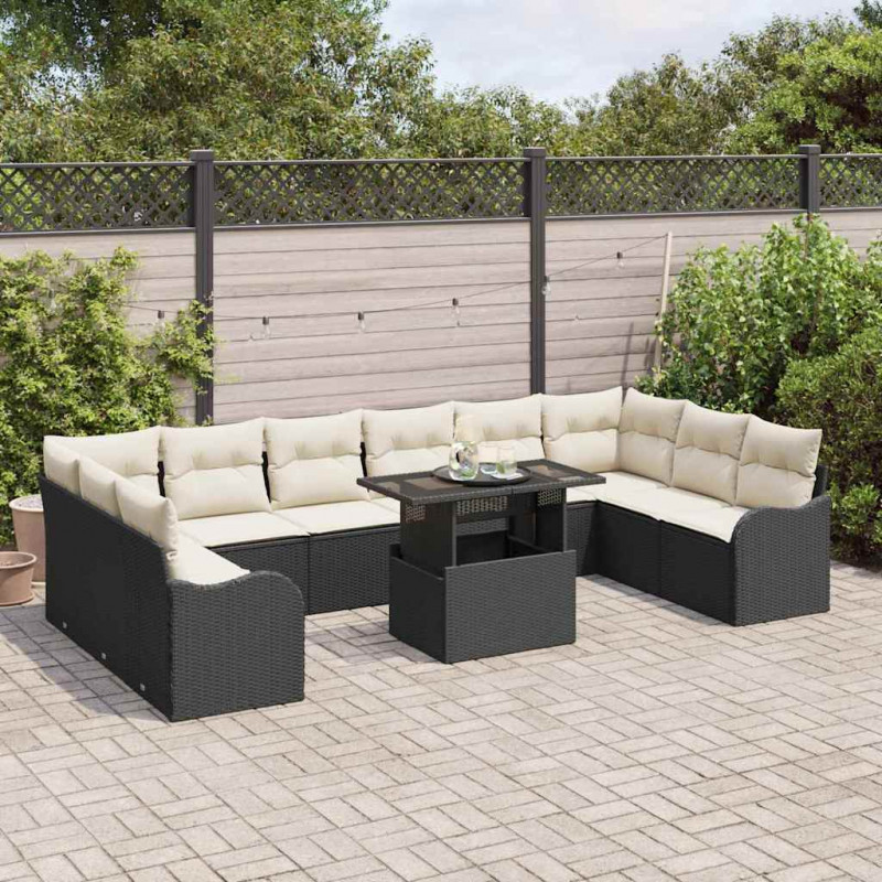 Zestaw Sof na Ogród z poduszką 11 pcs Czarny Rattan poli