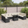 Zestaw Sof na Ogród z poduszką 11 pcs Czarny Rattan poli