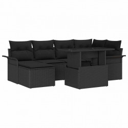 Zestaw Sof na Ogród z poduszką 7 pcs Czarny Polirattan