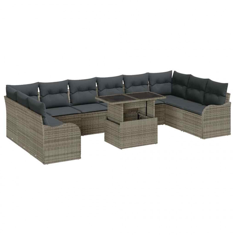 Zestaw Sof na Ogród z poduszką 11 pcs Szary Rattan poli