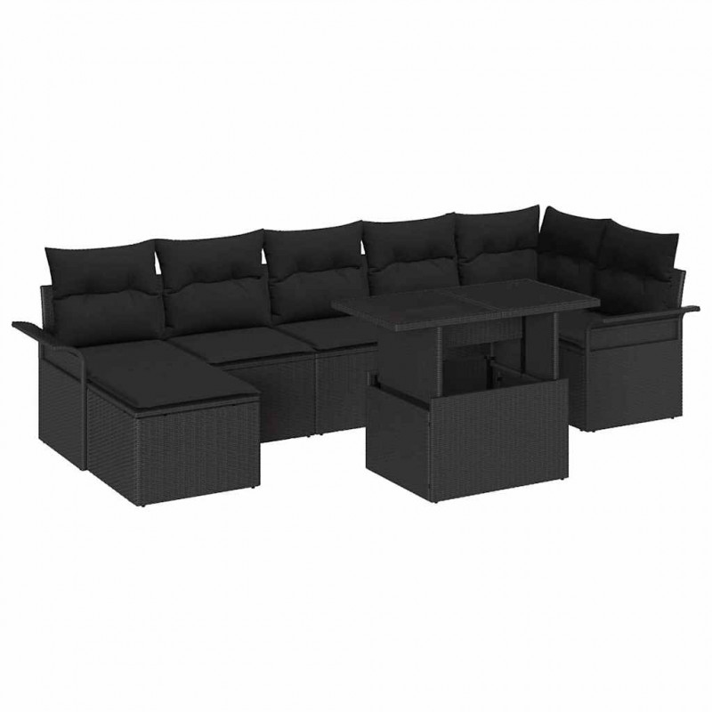 Zestaw Sof na Ogród z poduszką 8 pcs Czarny Polirattan