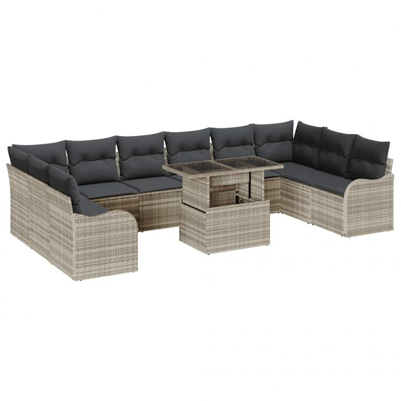 Zestaw Sof na Ogród z poduszką 11 pcs Jasnoszary Rattan poli