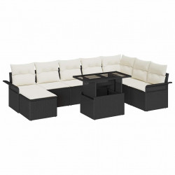 Zestaw Sof na Ogród z poduszką 9 pcs Czarny i kremowy