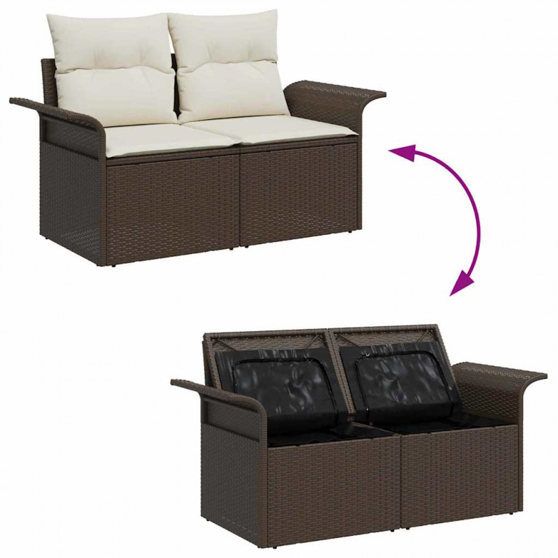 Zestaw Sof na Ogród z poduszką 9 pcs Brązowy i Kremowy