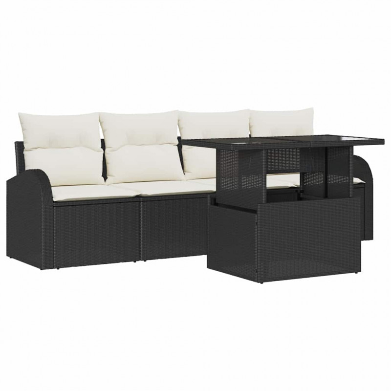 Zestaw Sof na Ogród z poduszką 5 pcs Czarny Rattan poli