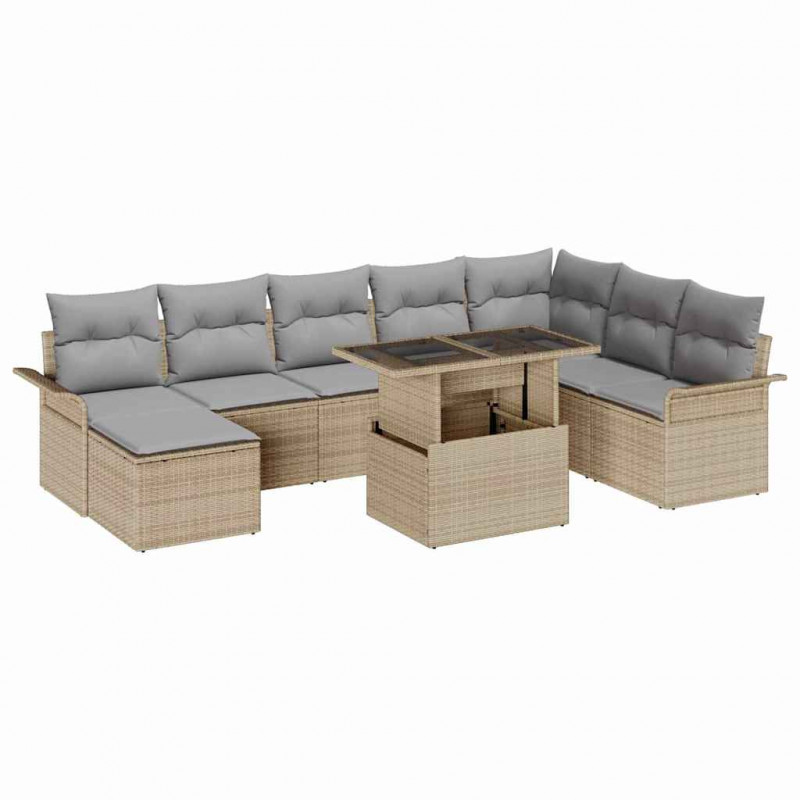 Zestaw Sof na Ogród z poduszką 9 pcs Beżowy i jasnoszary
