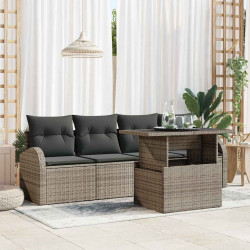 Zestaw Sof na Ogród z poduszką 5 pcs Szary Rattan poli
