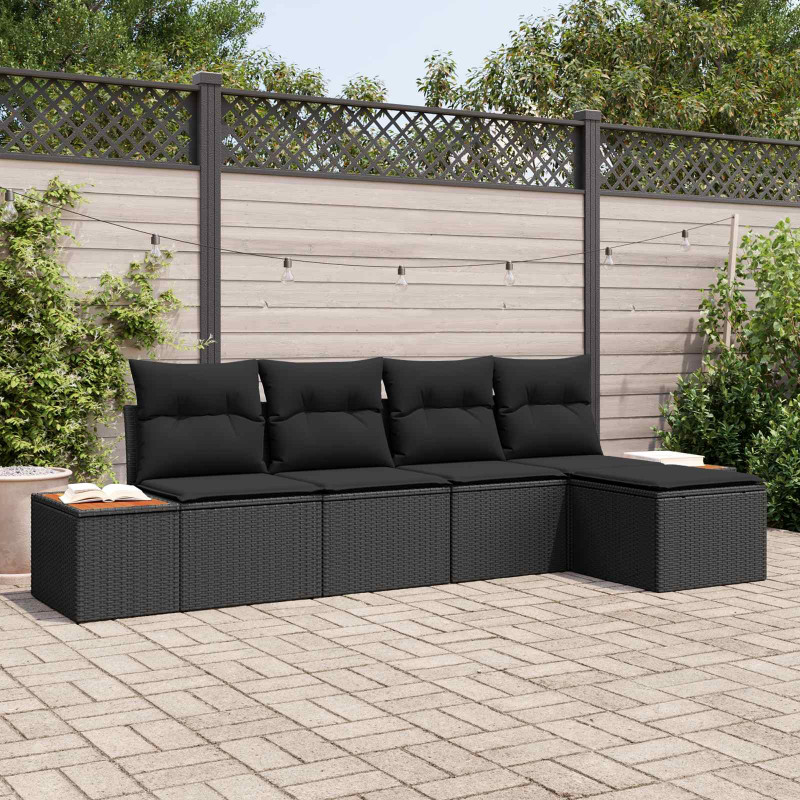 Zestaw Sof na Ogród z poduszką 6 pcs Czarny Technorattan