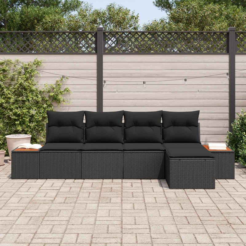 Zestaw Sof na Ogród z poduszką 6 pcs Czarny Technorattan