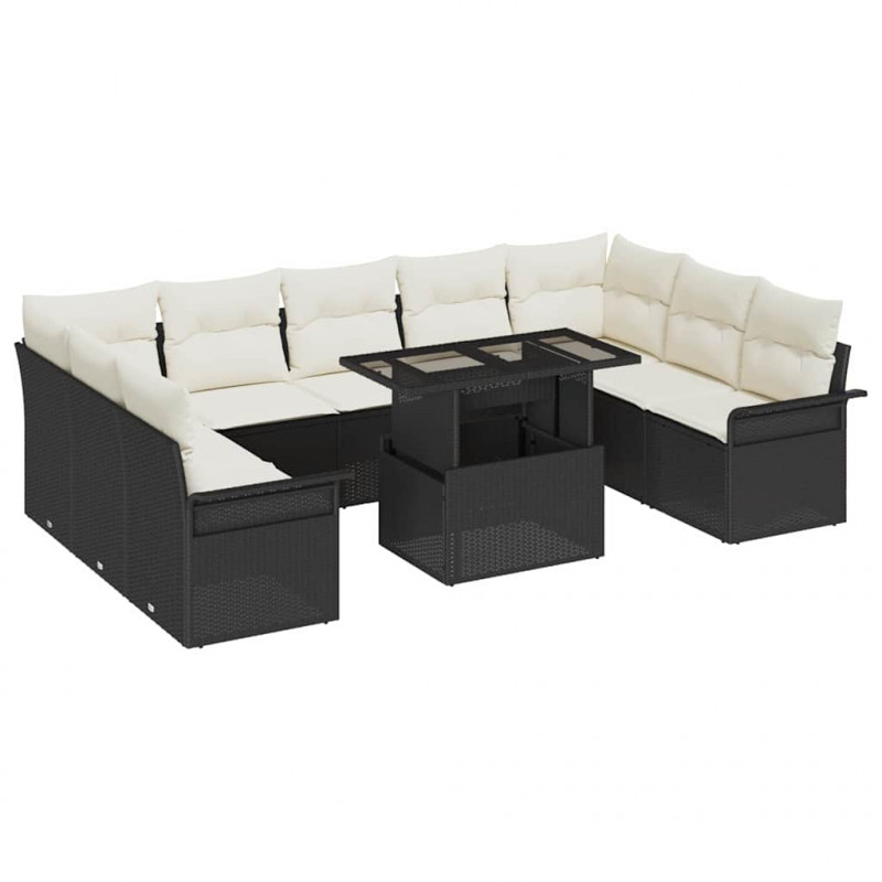 Zestaw Sof na Ogród z poduszką 10 pcs Czarny Rattan poli