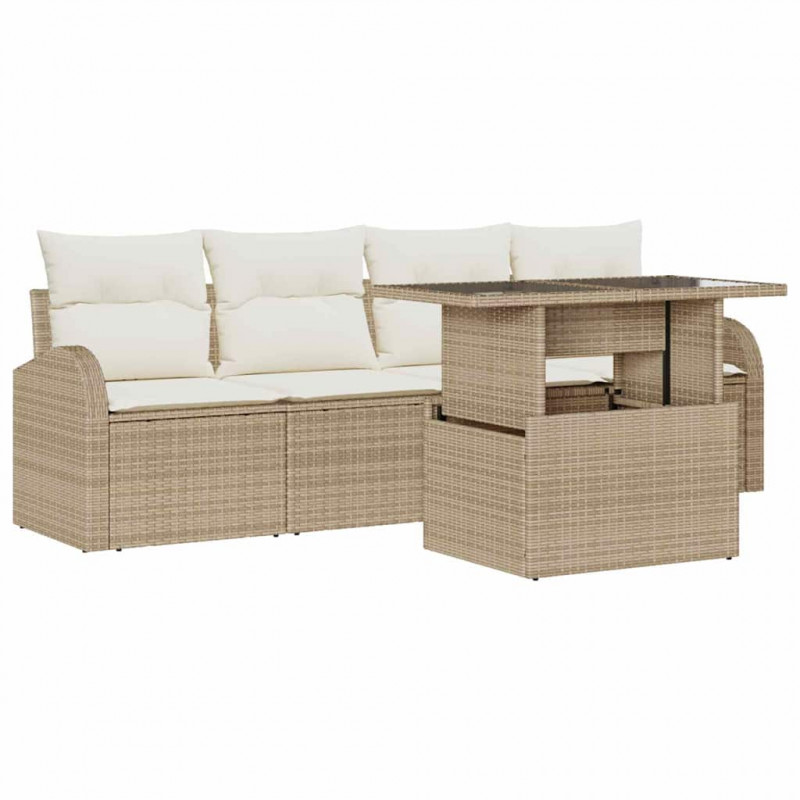Zestaw Sof na Ogród z poduszką 5 pcs Beżowy Rattan poli