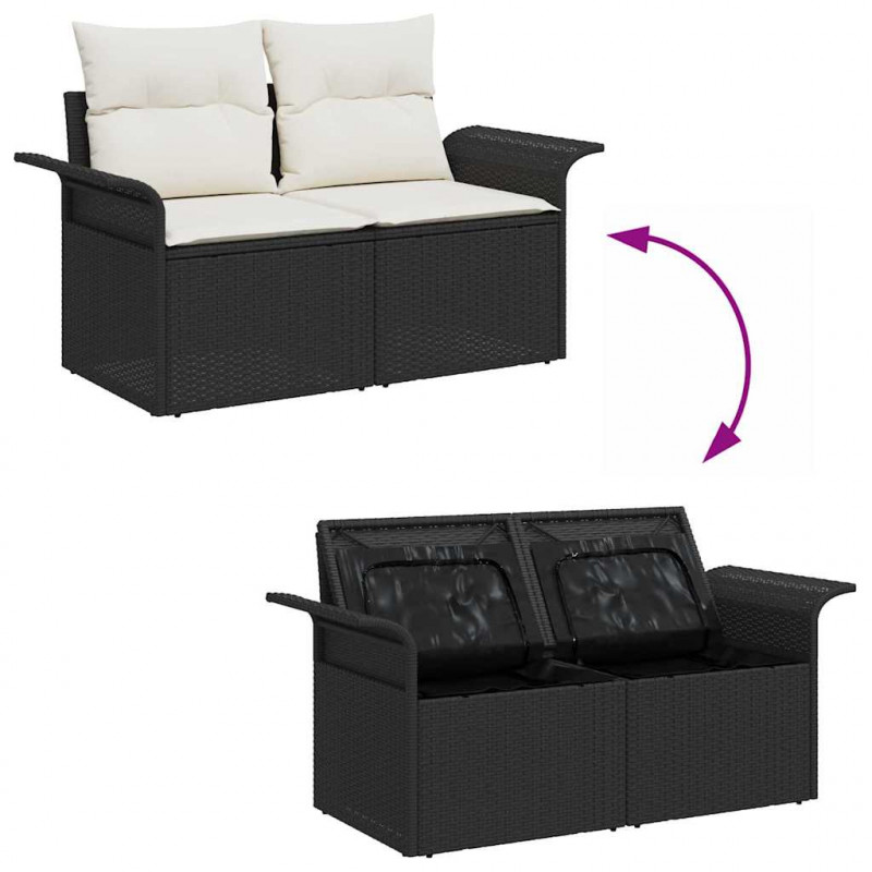 Zestaw Sof na Ogród z poduszką 10 pcs Czarny Rattan poli