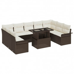 Zestaw Sof na Ogród z poduszką 10 pcs Brązowy Rattan poli