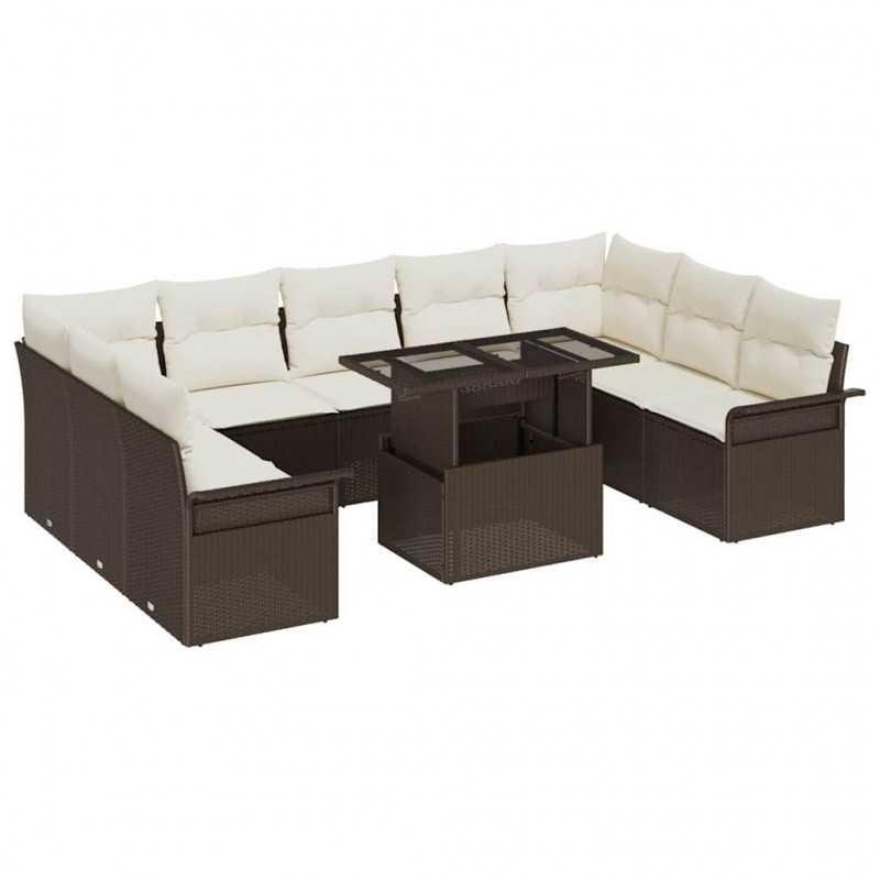 Zestaw Sof na Ogród z poduszką 10 pcs Brązowy Rattan poli