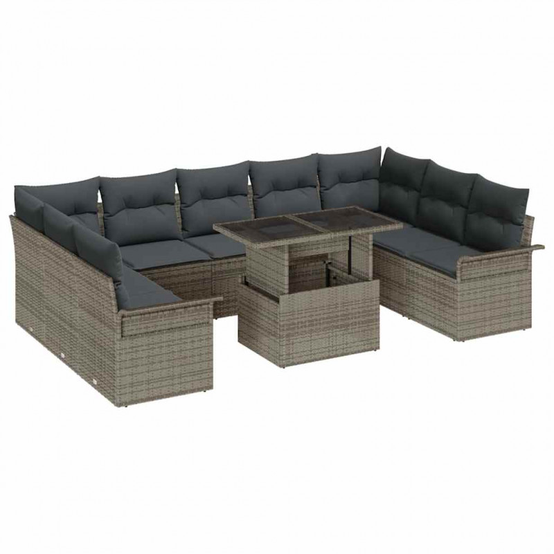 Zestaw Sof na Ogród z poduszką 10 pcs Szary Rattan poli