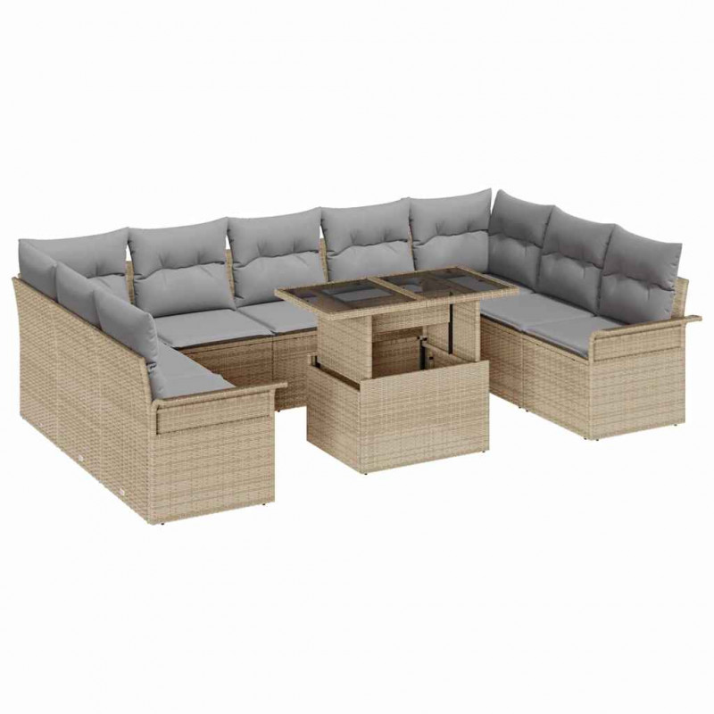 Zestaw Sof na Ogród z poduszką 10 pcs Beżowy Rattan poli