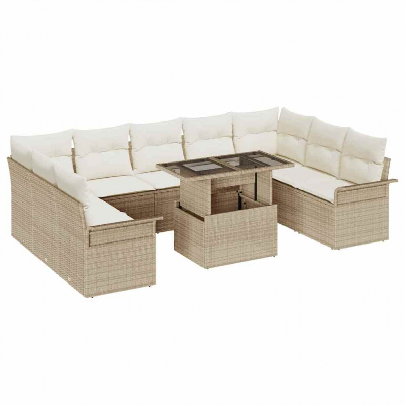 Zestaw Sof na Ogród z poduszką 10 pcs Beżowy Rattan poli