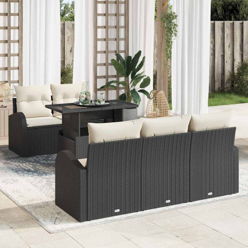 Zestaw Sof na Ogród z poduszką 6 pcs Czarny Rattan poli