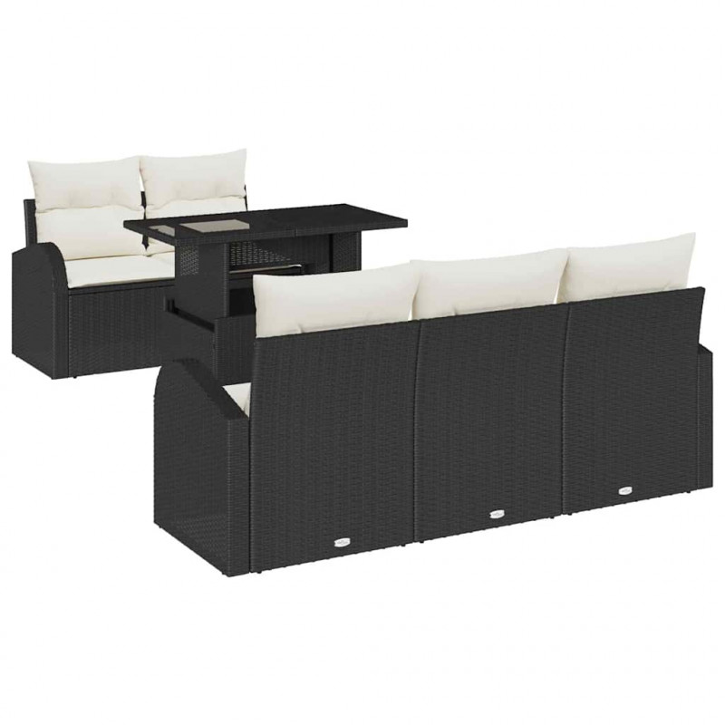 Zestaw Sof na Ogród z poduszką 6 pcs Czarny Rattan poli