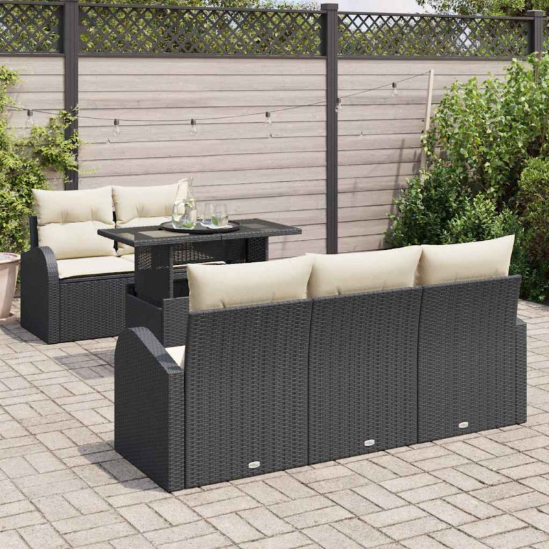 Zestaw Sof na Ogród z poduszką 6 pcs Czarny Rattan poli