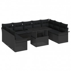 Zestaw Sof na Ogród z poduszką 10 pcs Czarny Rattan poli