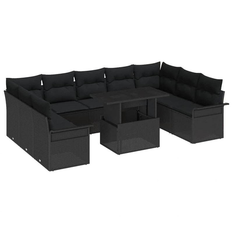 Zestaw Sof na Ogród z poduszką 10 pcs Czarny Rattan poli