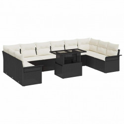 Zestaw Sof na Ogród z poduszką 11 pcs Czarny Rattan poli
