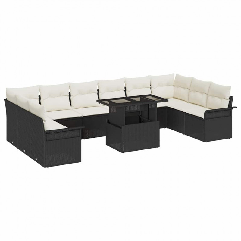 Zestaw Sof na Ogród z poduszką 11 pcs Czarny Rattan poli