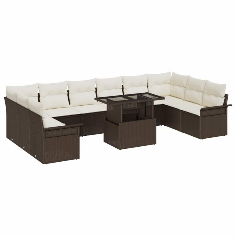 Zestaw Sof na Ogród z poduszką 11 pcs Brązowy Rattan poli