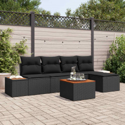 Zestaw Sof na Ogród z poduszką 6 pcs Czarny Technorattan