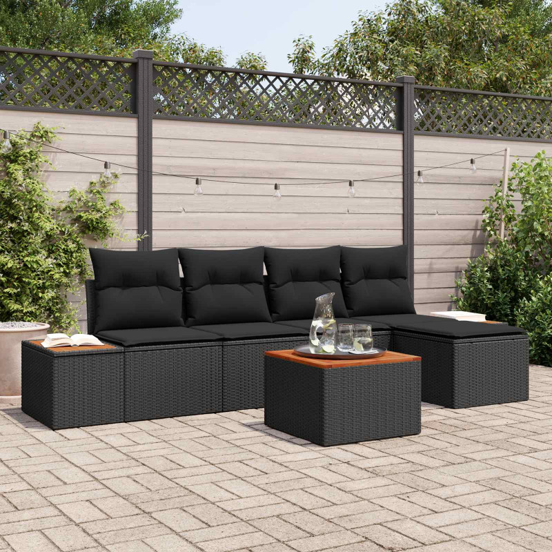 Zestaw Sof na Ogród z poduszką 6 pcs Czarny Technorattan