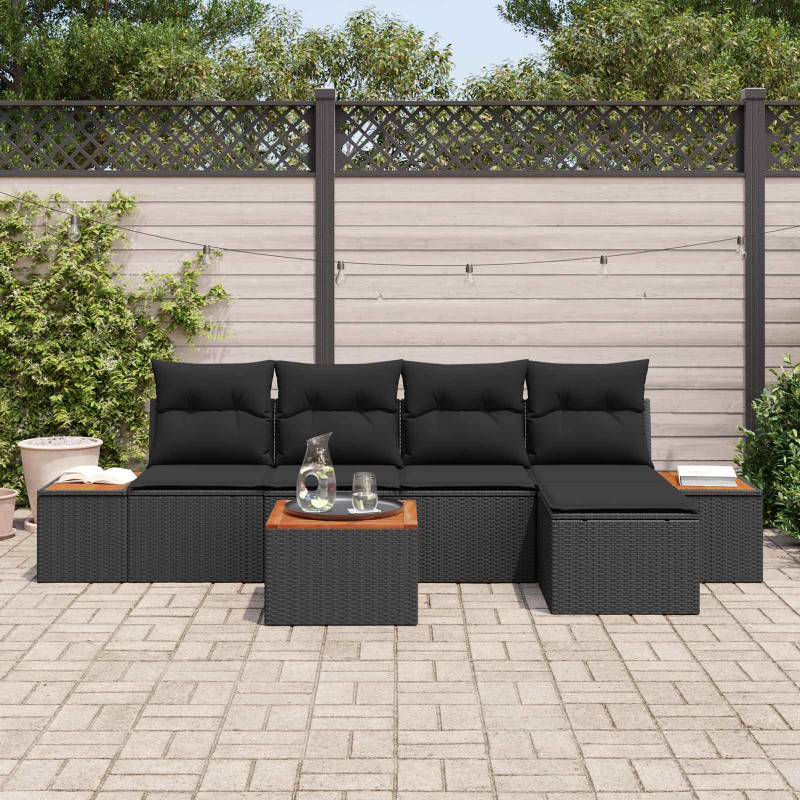 Zestaw Sof na Ogród z poduszką 6 pcs Czarny Technorattan