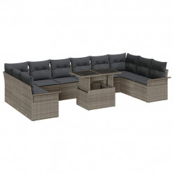 Zestaw Sof na Ogród z poduszką 11 pcs Szary Rattan poli