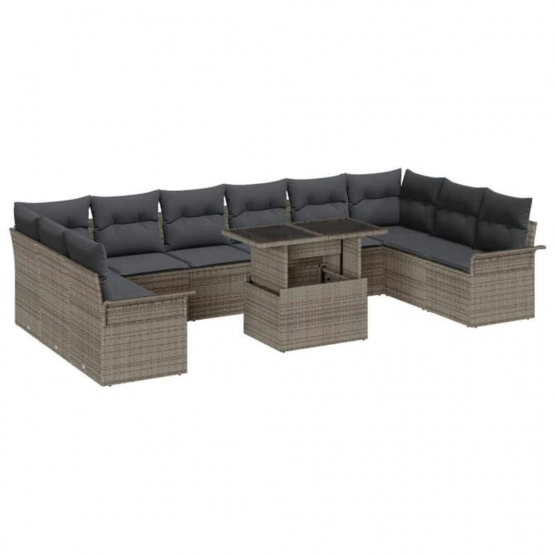 Zestaw Sof na Ogród z poduszką 11 pcs Szary Rattan poli