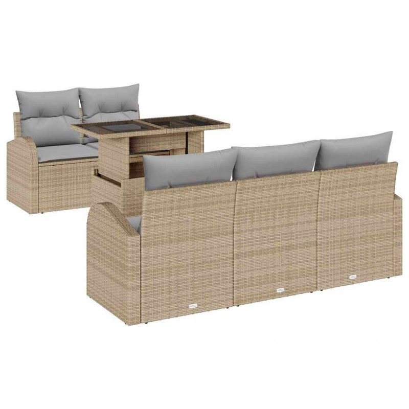Zestaw Sof na Ogród z poduszką 6 pcs Beżowy Rattan poli