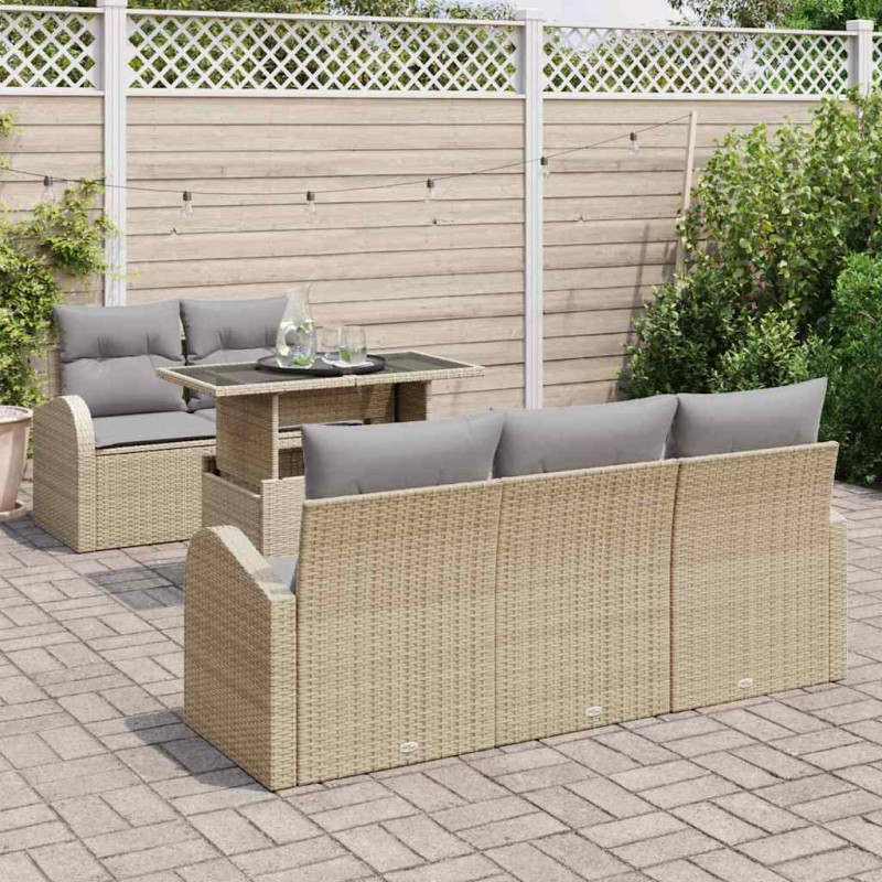 Zestaw Sof na Ogród z poduszką 6 pcs Beżowy Rattan poli