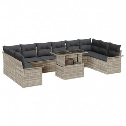 Zestaw Sof na Ogród z poduszką 11 pcs Jasnoszary Rattan poli
