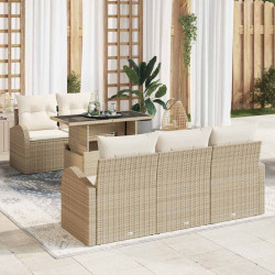 Zestaw Sof na Ogród z poduszką 6 pcs Beżowy Rattan poli
