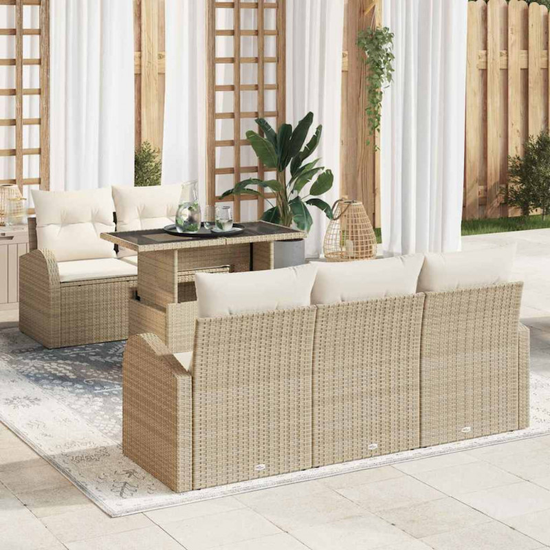 Zestaw Sof na Ogród z poduszką 6 pcs Beżowy Rattan poli
