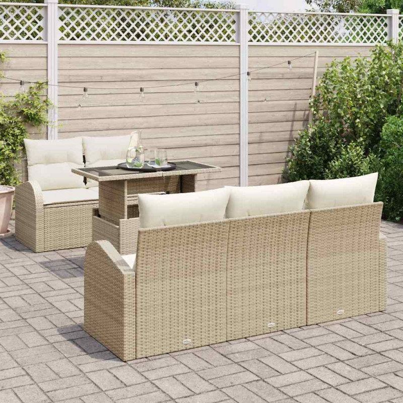 Zestaw Sof na Ogród z poduszką 6 pcs Beżowy Rattan poli