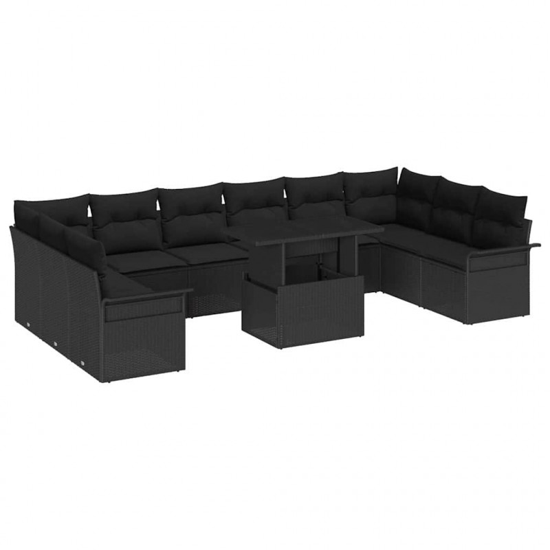 Zestaw Sof na Ogród z poduszką 11 pcs Czarny Rattan poli