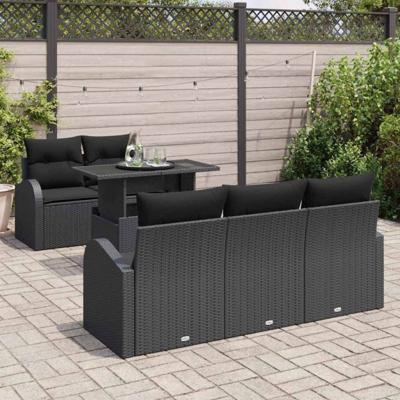 Zestaw Sof na Ogród z poduszką 6 pcs Czarny Rattan poli